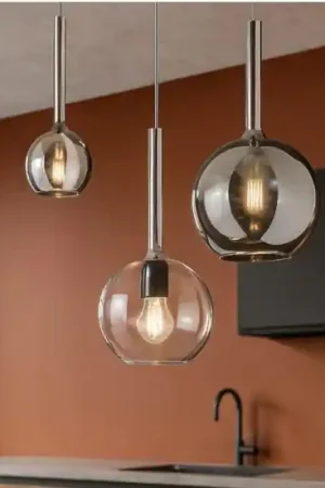 A Buon Prezzo Lampadario da cucina 3 luci vetri cromo trasparente