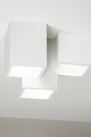 Esclusivo Plafoniera di gesso design moderna cubi bianca 3 faretti led herea sforzin