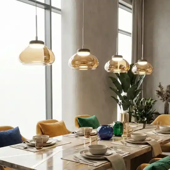 Lampadario vetri ambra pendenti per soggiorno moderno fabas luce arabella Prezzo Scontato