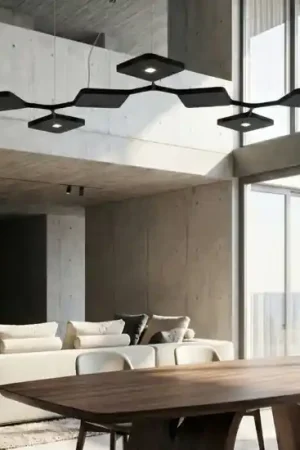 Lampadario moderno nero led 42w 3000k per salotto quad stilnovo Saldi