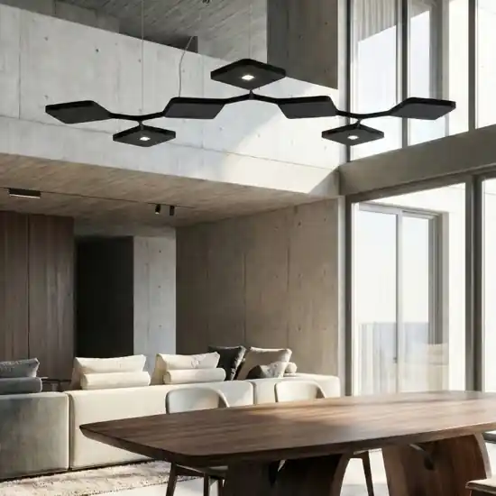 Lampadario moderno nero led 42w 3000k per salotto quad stilnovo Saldi