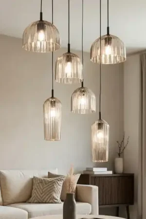 Direttamente Dal Produttore Ondaluce so puck 6 luci lampadario moderno vetri ambra a cascata per soggiorno