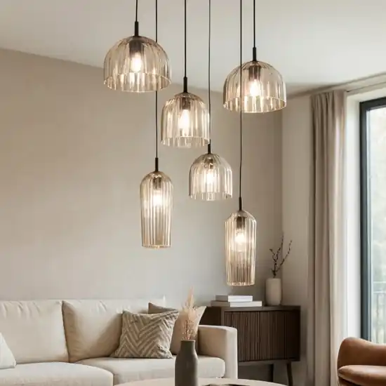 Direttamente Dal Produttore Ondaluce so puck 6 luci lampadario moderno vetri ambra a cascata per soggiorno