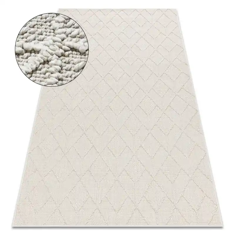 Tappeto JERSEY crema - Geometrico ad anello strutturato BOHO - 2° SCELTA Quantità Limitata