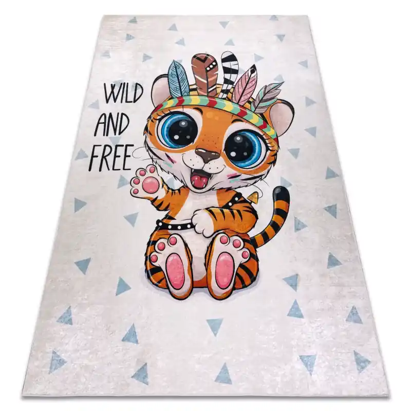 Prezzo Di Fabbrica Tappeto lavabile BAMBINO Tigre, indiano per bambini antiscivolo - bianco - PRODOTTO DI SECONDO GRADO