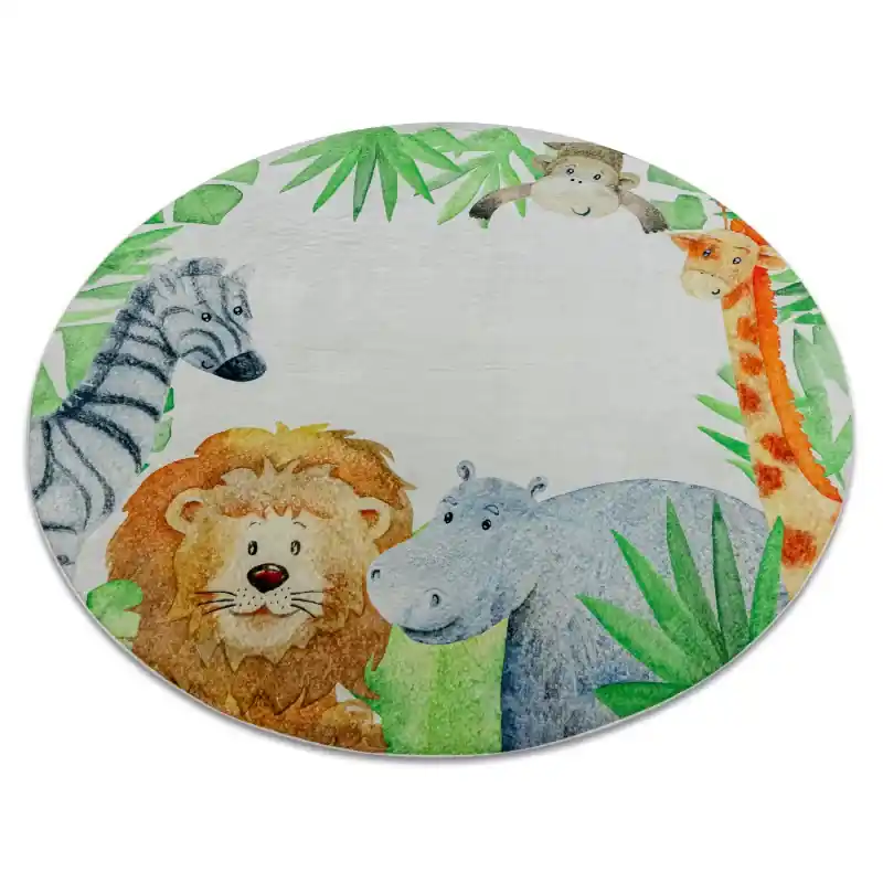 Must-Have Tappeto lavabile BAMBINO cerchio Animali, Africa per bambini antiscivolo - bianca / verde