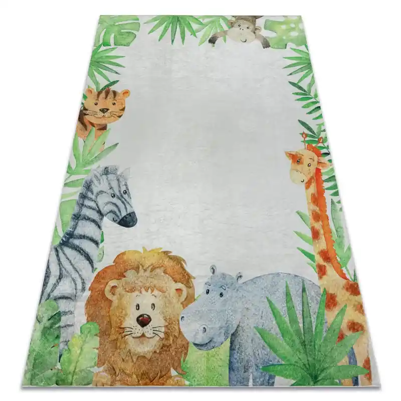 Non Perdere Tappeto lavabile BAMBINO Animali, Africa per bambini antiscivolo - bianca / verde