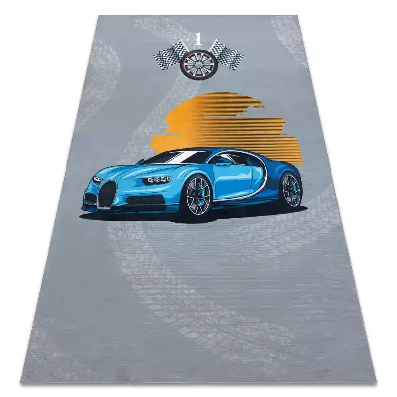 Offerta Lampo Tappeto lavabile BAMBINO Auto, gara per bambini antiscivolo - grigio / blu