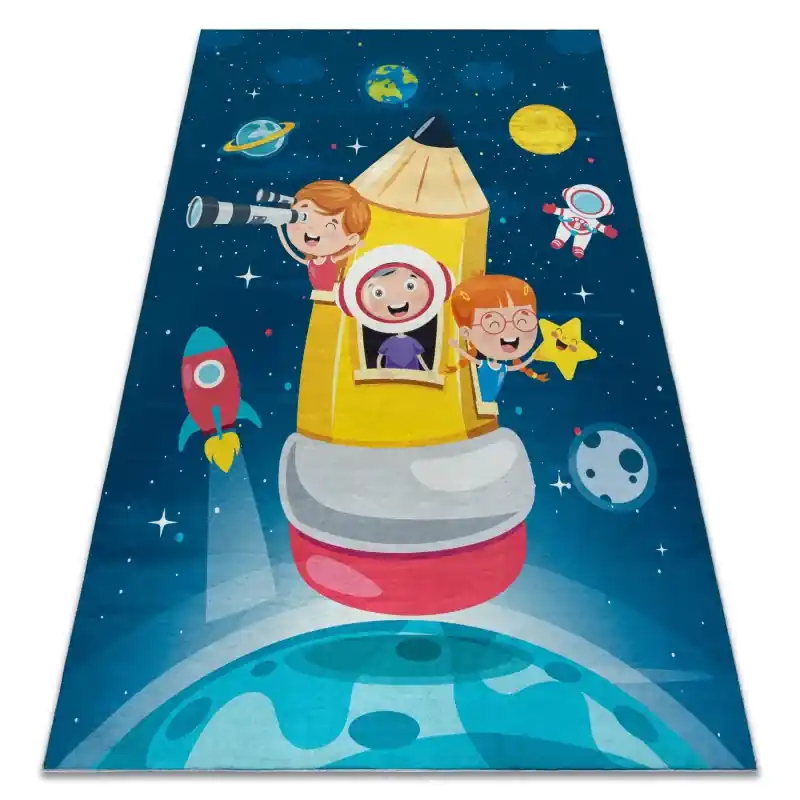 Super Prezzo Tappeto lavabile BAMBINO 42810 Razzo, pianeti per bambini antiscivolo - blu / marrone