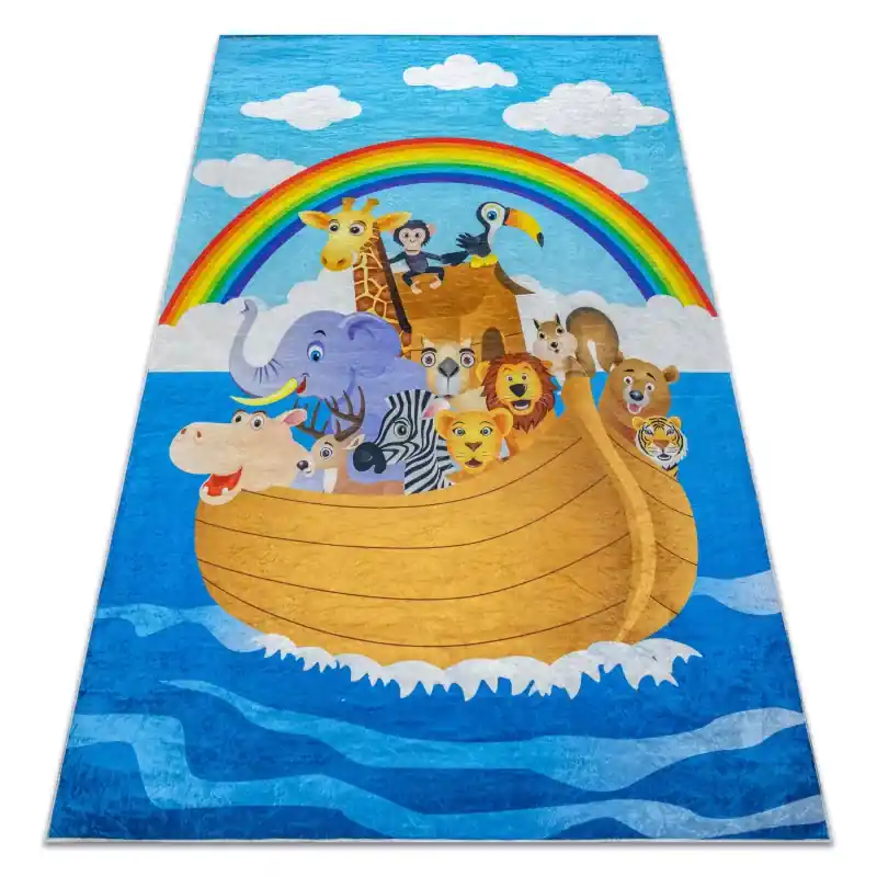 Ultimissimo Modello Tappeto lavabile BAMBINO Animali, Barca per bambini antiscivolo - blu / marrone