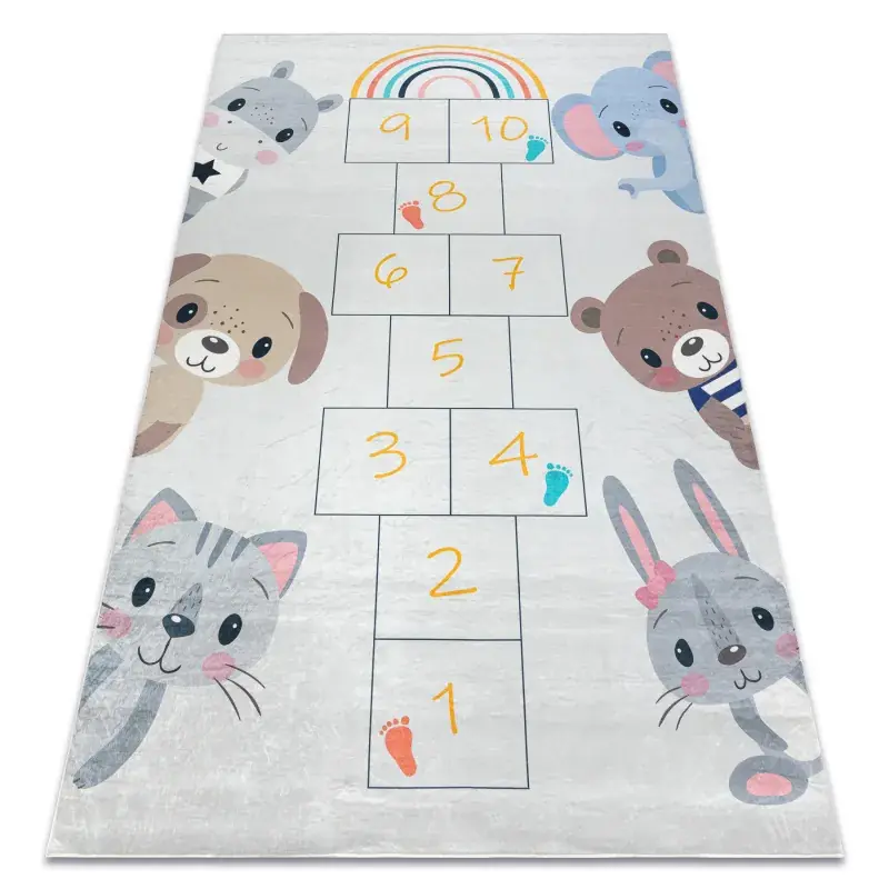 Tappeto lavabile BAMBINO Animali, numeri per bambini antiscivolo - grigio / giallo Ultima Occasione