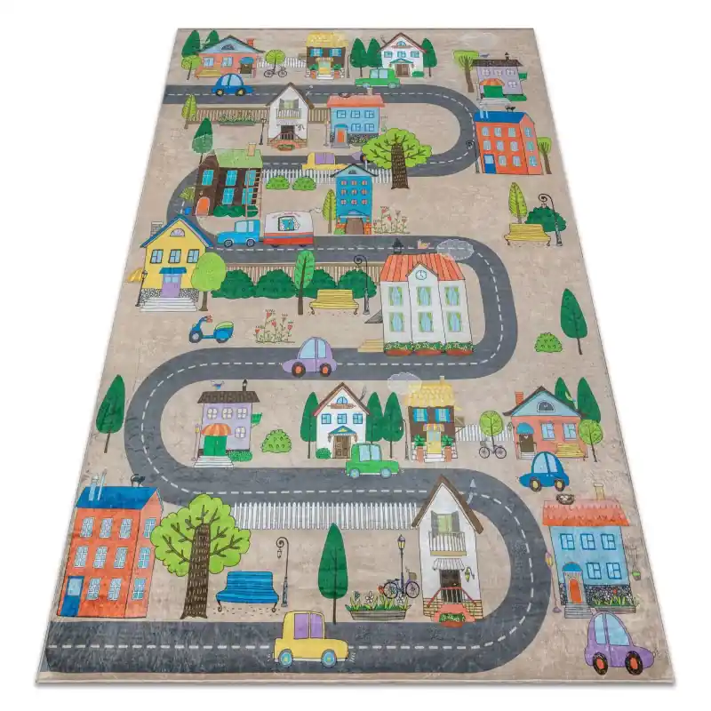 Tappeto lavabile BAMBINO Città, strade per bambini antiscivolo - beige / grigio Compra Online