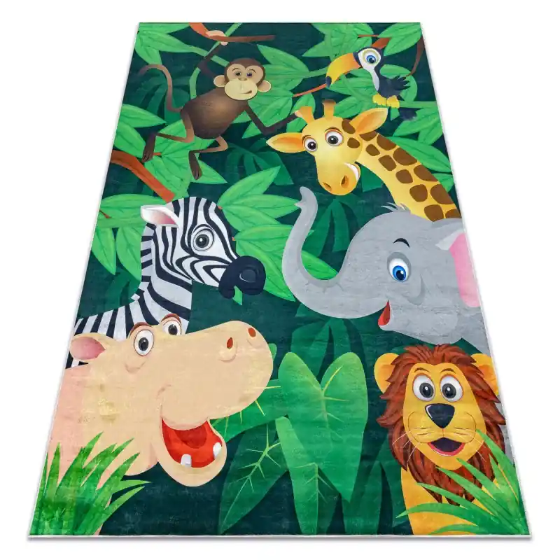 Tappeto lavabile BAMBINO Animali, Africa per bambini antiscivolo - verde / marrone Non Perdere