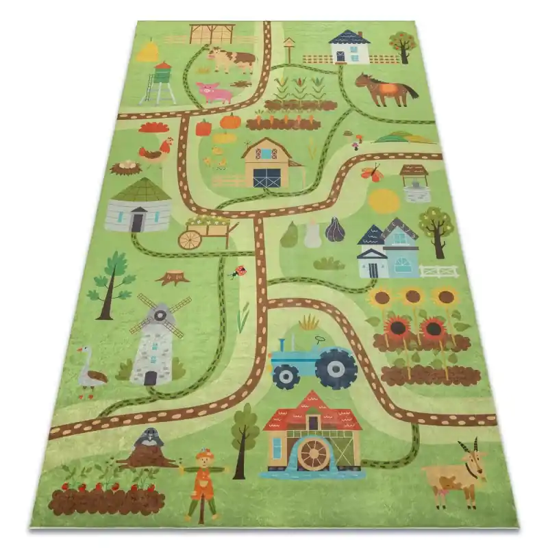 Compra Oggi Stesso Tappeto lavabile BAMBINO Villaggio, strade per bambini antiscivolo - verde / marrone