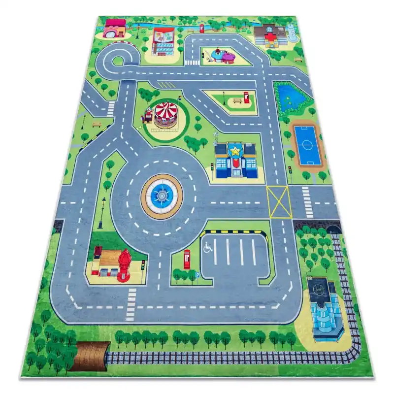 Tappeto lavabile BAMBINO 9028 Città, strade per bambini antiscivolo - verde / grigio Super Prezzo