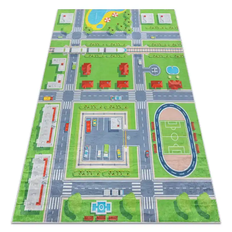 Tappeto lavabile BAMBINO 2624 Città, strade per bambini antiscivolo - verde / grigio Compra Adesso