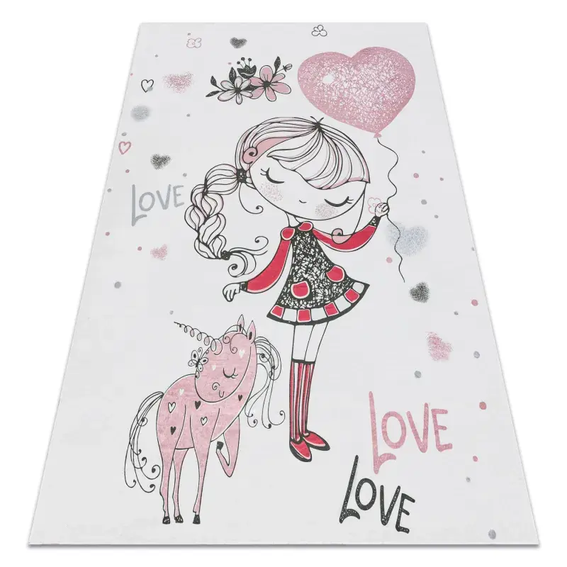 Tappeto lavabile BAMBINO 2644 Bambina, unicorno per bambini antiscivolo - bianca / rosa Reso Gratuito