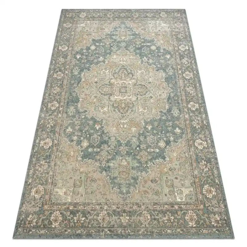 Tappeto SOHO 477.01.LA502 Lana OSTA - Ornamento, rosetta naturale verde / blu Economico