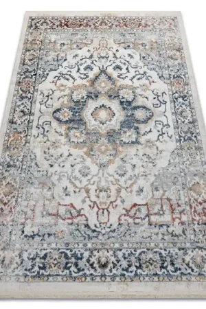 Affare Tappeto DISTIN 0834A blu navy / blu / giallo / terracotta moderno - Ornamento, Vintage, Frange