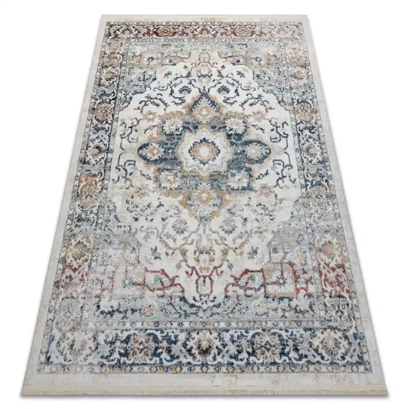 Affare Tappeto DISTIN 0834A blu navy / blu / giallo / terracotta moderno - Ornamento, Vintage, Frange