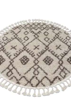 Vendita Finale Tappeto BERBER TANGER B5940 cerchio crema / marrone Frange berbero marocchino shaggy