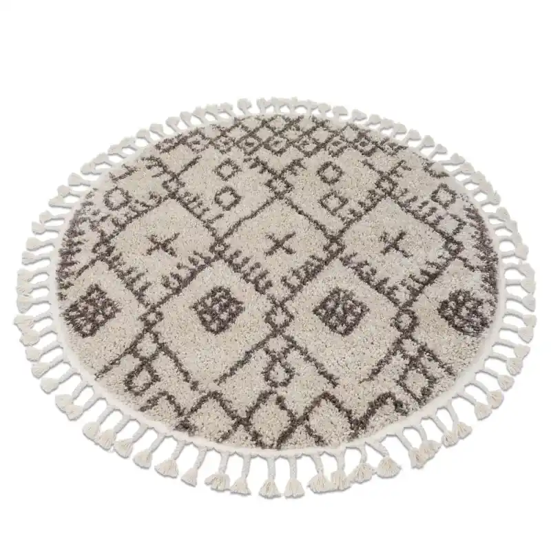Vendita Finale Tappeto BERBER TANGER B5940 cerchio crema / marrone Frange berbero marocchino shaggy