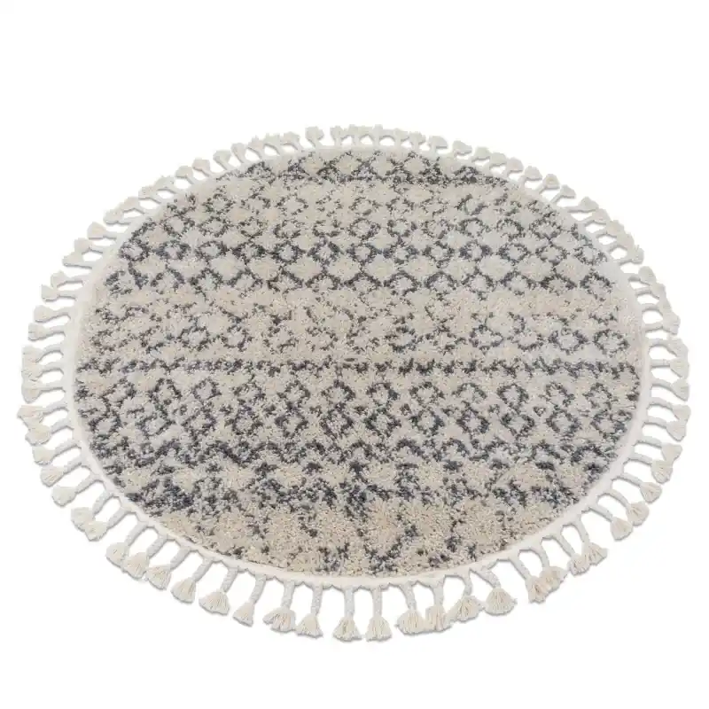 Tappeto BERBER AGADIR G0522 cerchio crema / grigio Frange berbero marocchino shaggy Prezzo Basso