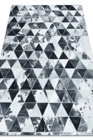 A Buon Prezzo Tappeto PATCHWORK 21722 gris - Pelle di vacchetta, Triangoli