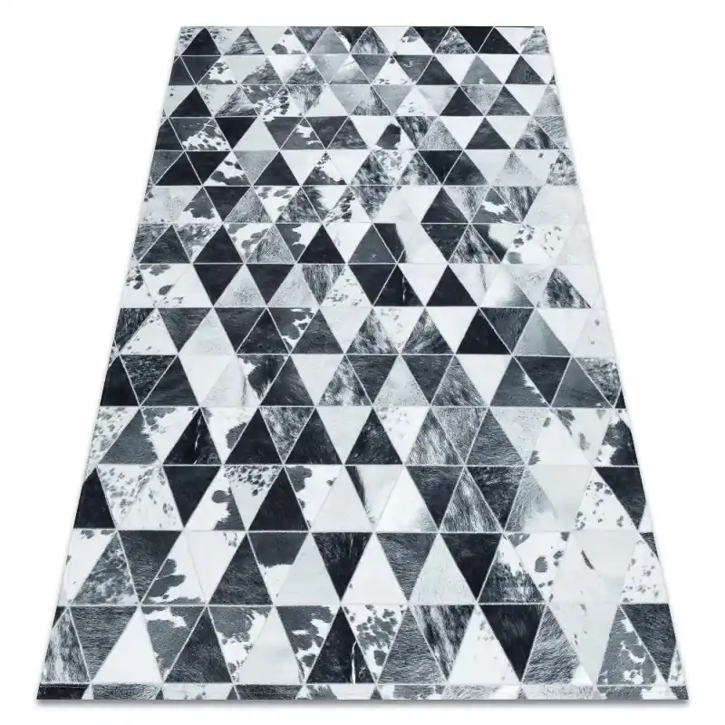 A Buon Prezzo Tappeto PATCHWORK 21722 gris - Pelle di vacchetta, Triangoli