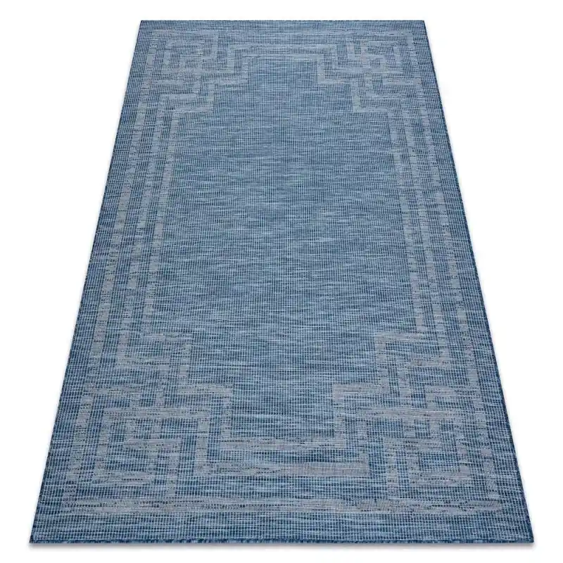 Tappeto SISAL PATIO greco tessuto piatto blu scuro / beige Pagamento Sicuro