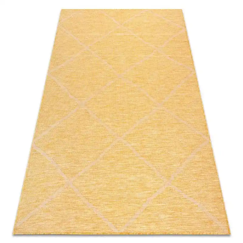 Tappeto SISAL PATIO diamanti tessuto piatto giallo / beige Compra Oggi Stesso