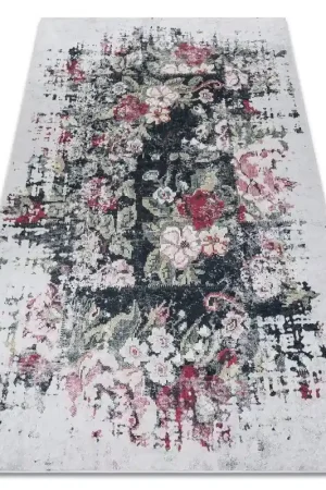 Vendita Finale Tappeto lavabile ANDRE 1816D fiori vintage antiscivolo - bianca / rosso