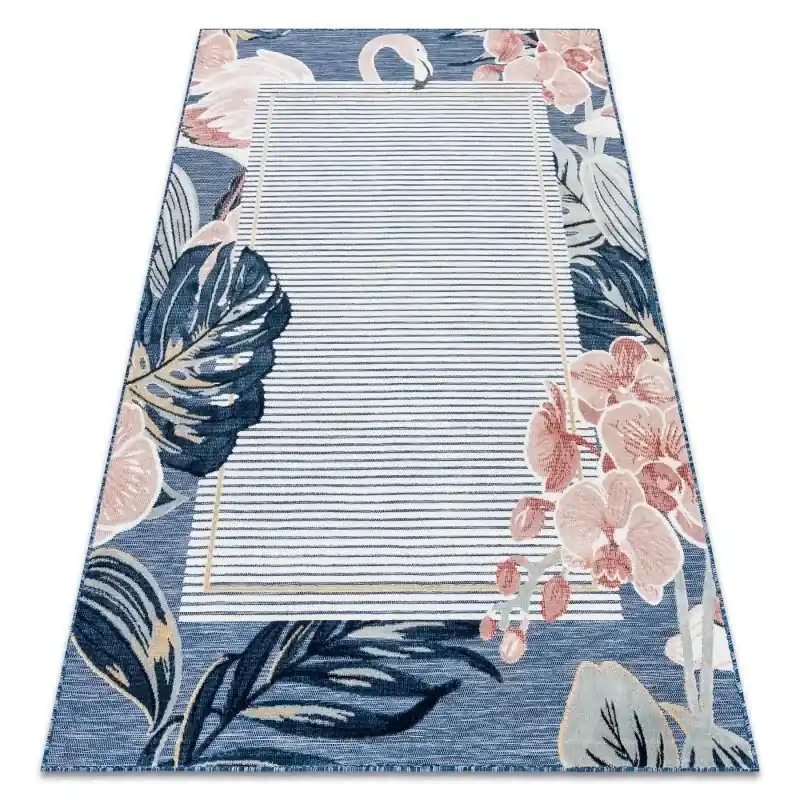 Must-Have Tappeto strutturale BOTANIC Fenicottero, foglie piatto sul balcone, terrazzo - blu scuro