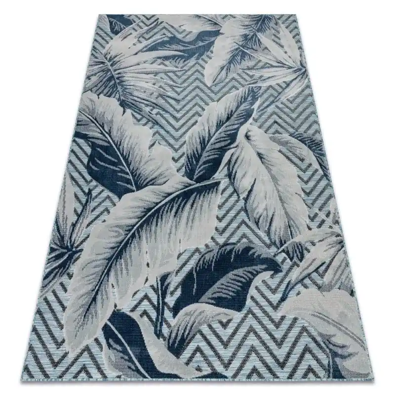 Tappeto strutturale BOTANIC 65242 Piume, zigzag, tessuto piatto sul balcone, terrazzo - blu acqua Professionale