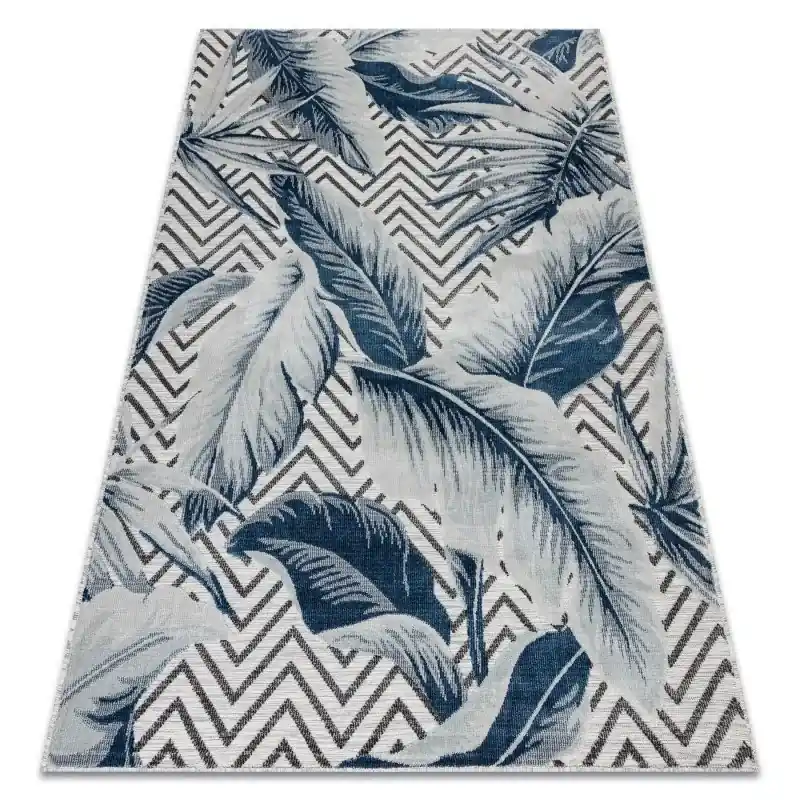 Subito Disponibile Tappeto strutturale BOTANIC Piume, zigzag, tessuto piatto sul balcone, terrazzo - grigio