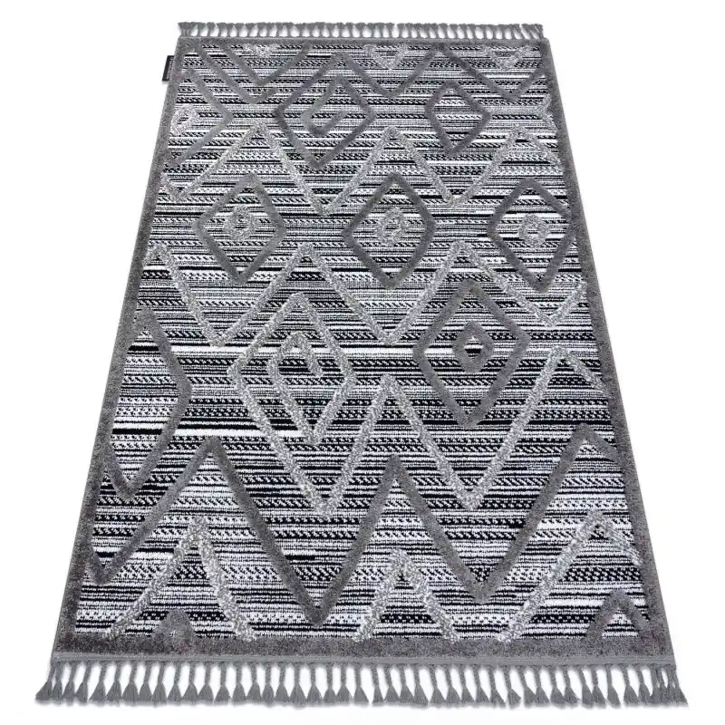 Tappeto MAROC Diamanti, Zigzag, Etnico nero / grigio Frange berbero marocchino shaggy Esclusivo
