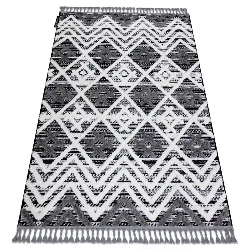 Tappeto MAROC Diamanti, Zigzag grigio / bianca Frange berbero marocchino shaggy Offerta Del Giorno