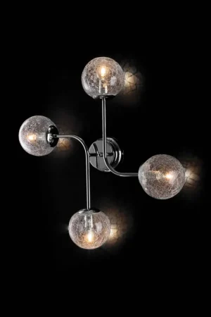 A Buon Prezzo Plafoniera in metallo cromo lucido con sfere in vetro soffiato trasparenti - 40W - IP20