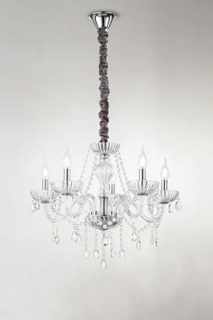 Ultime Pezzi Lampadario in metallo 5 braccia in vetro soffiato pendagli decorati in vetro - 40W - IP20