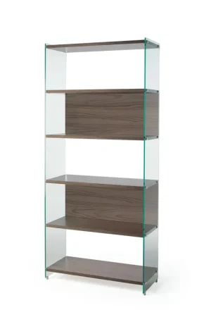 Ultime Pezzi Libreria moderna componibile con fianchi in vetro temperato e ripiani in legno