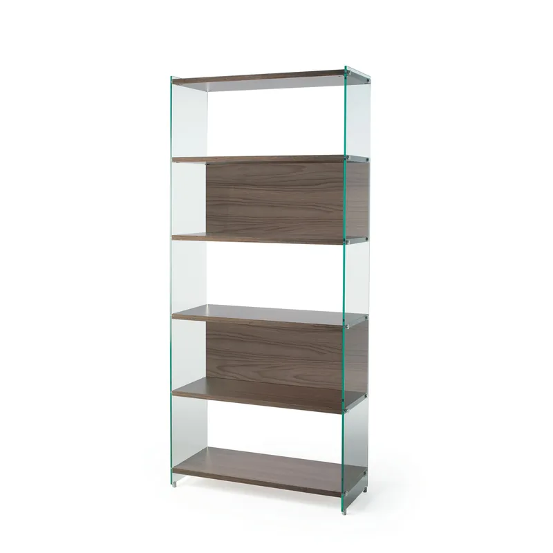 Ultime Pezzi Libreria moderna componibile con fianchi in vetro temperato e ripiani in legno