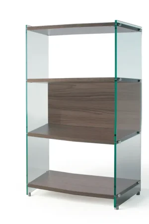 Nuovo Arrivo Libreria moderna con fianchi in vetro e ripiani in legno