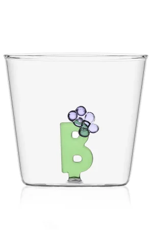 Occasione Bicchiere in vetro tumbler con alfabeto fiorito lettera "B"