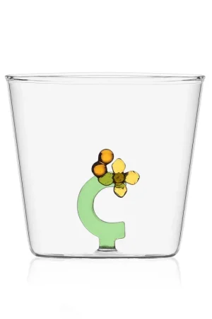 Bicchiere in vetro tumbler con alfabeto fiorito lettera "C" Prezzo Scontato