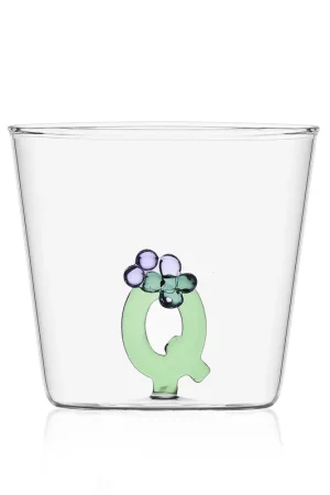 Bicchiere in vetro tumbler con alfabeto fiorito lettera "Q" Saldi