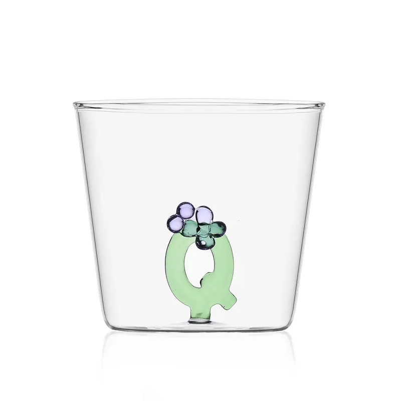 Bicchiere in vetro tumbler con alfabeto fiorito lettera "Q" Saldi