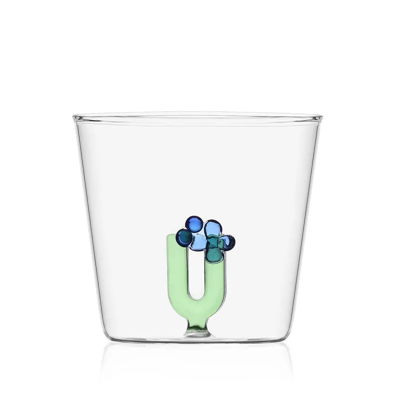Solo Oggi Bicchiere in vetro tumbler con alfabeto fiorito lettera "U"