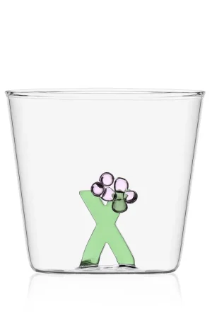 Bicchiere in vetro tumbler con alfabeto fiorito lettera "X" Quantità Limitata