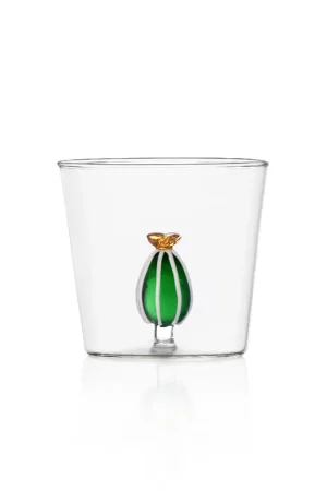 Bicchiere in vetro tumbler con piccolo cactus Subito Disponibile