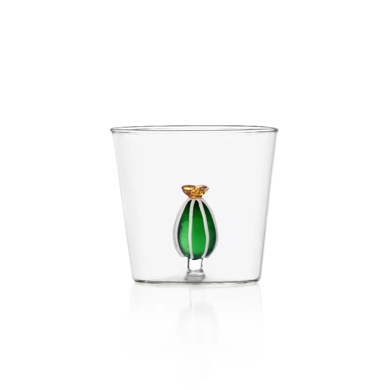 Bicchiere in vetro tumbler con piccolo cactus Subito Disponibile